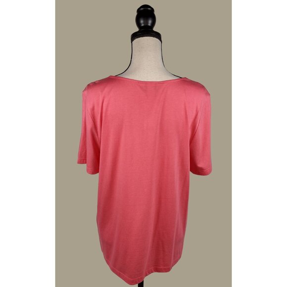 CJ Banks Scalloped Neck Short Sleeve Coral Cotton and Modal Top Size 14W NWT - Picture 2 of 9
